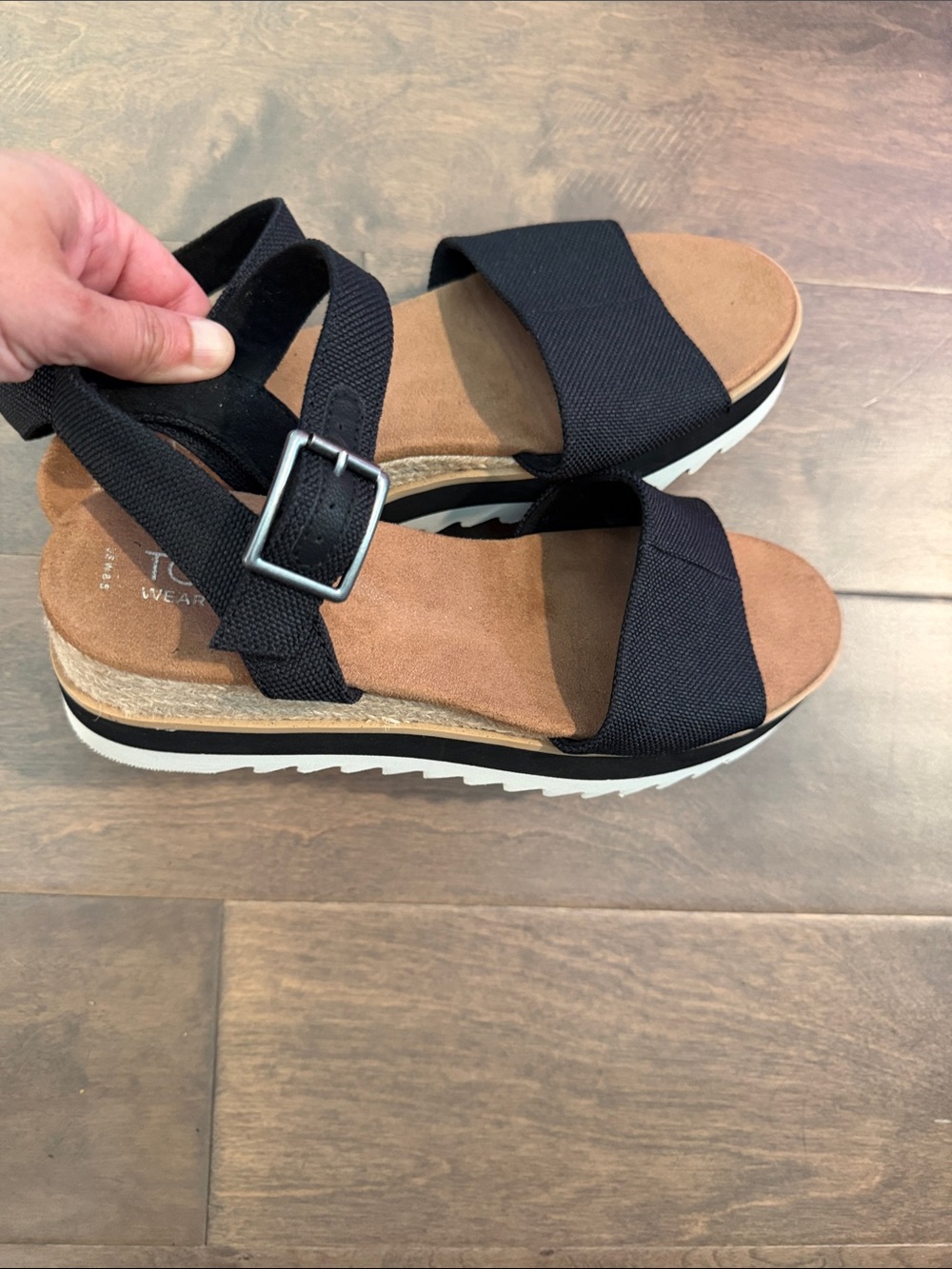 Toms Black Strappy Platform Sandals with Buckle